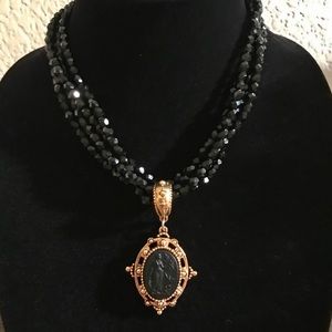 Vintage Napier Cameo and Black Beaded Necklace